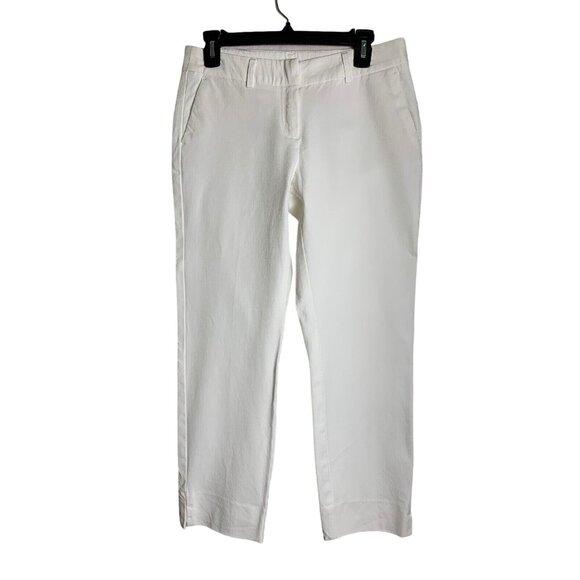 Halogen Womens Sz 4 S Capri Stretch Crop Pants Cotton Mid Rise White 6949 - Picture 2 of 7